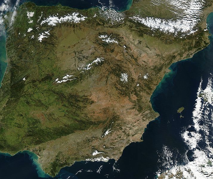 Foto de Satélite de España sin incluir Ceuta, Melilla y Canarias.