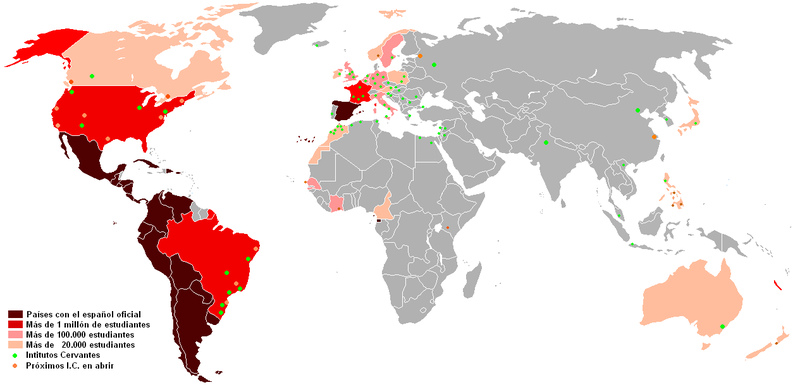 Gráfico que muestra los estudiantes de español a nivel mundial.