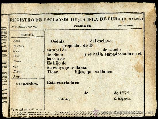 Página del Registro de esclavos en Cuba