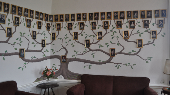 A painted family tree on a wall