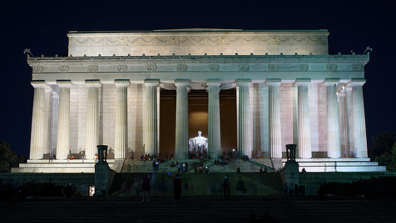 Washington, DC - Front view of the Lincoln Memorial at night.