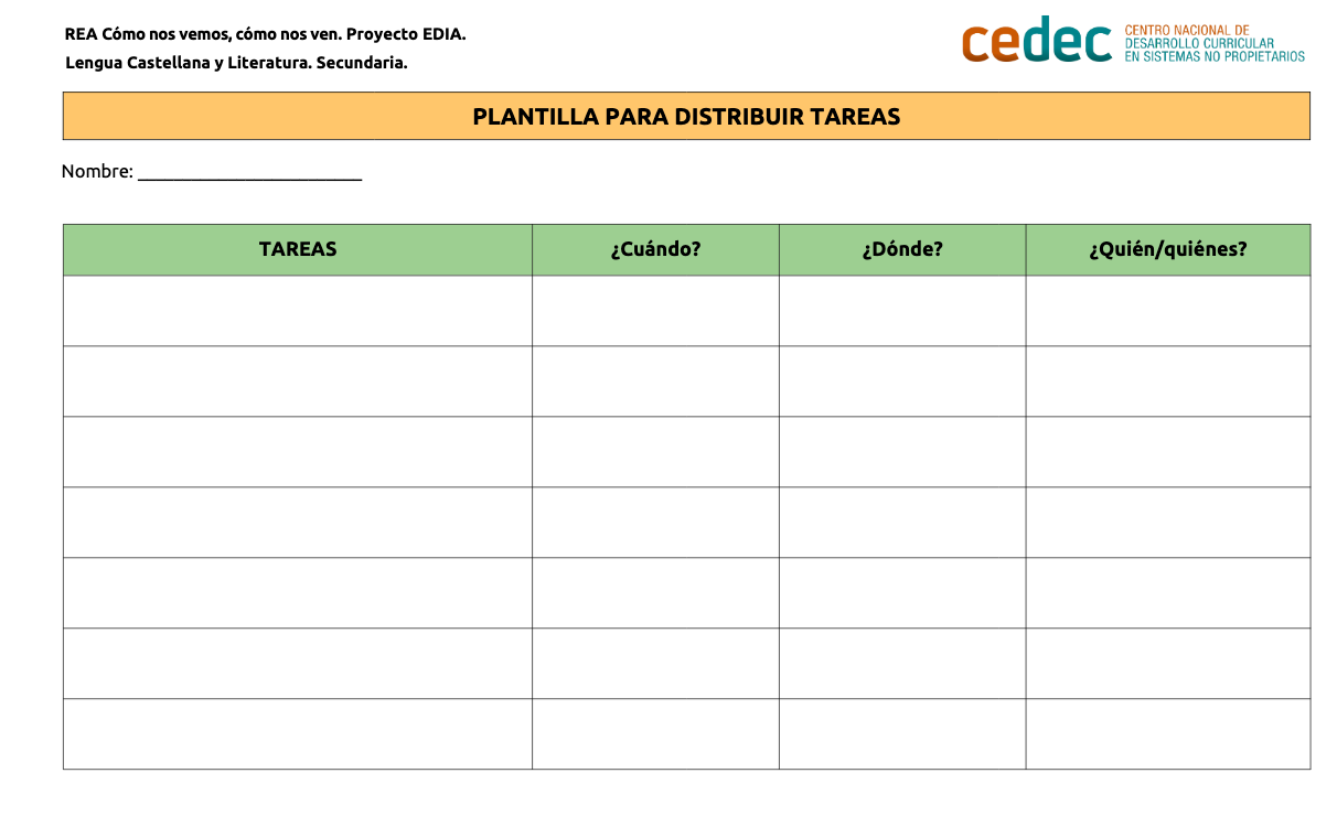 Plantilla distribución de tareas