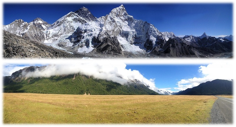 Dos imágenes. Paisaje de montaña y llanura.