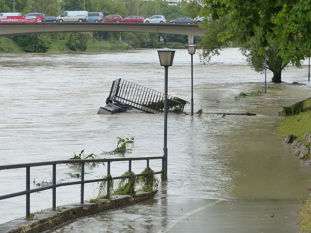 En la imagen aparece una gran crecida del río inundando las cercanías.