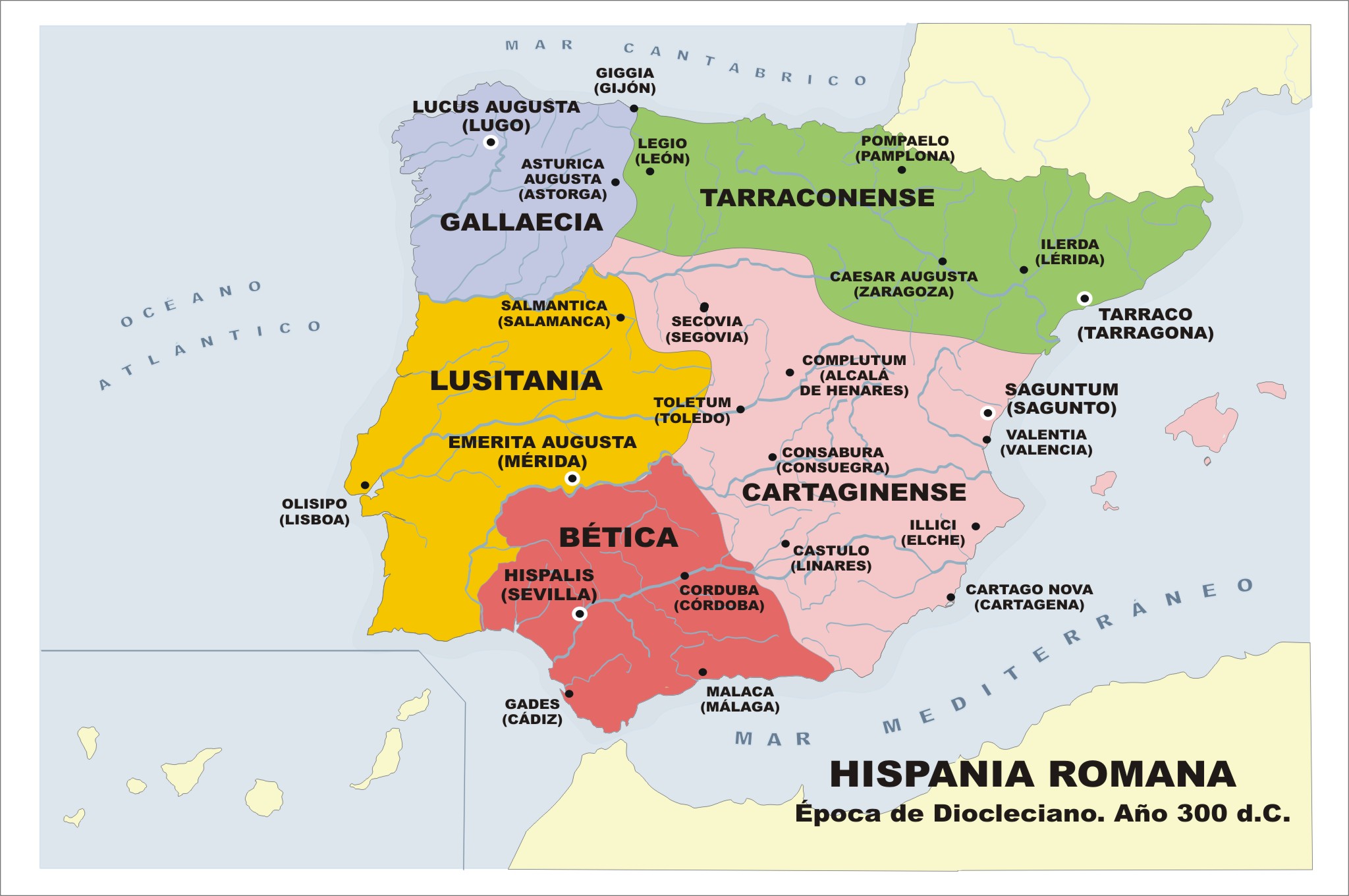 Mapa de la Hispania Romana en la época de Diocleciano Mapa de la Hispania Romana en la época de Diocleciano
