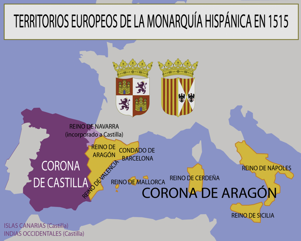 Mapa que refleja los territorios Europeos de la Monarquía Hispánica