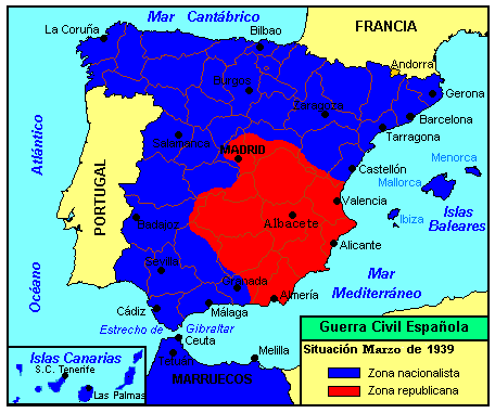 Mapa: Guerra civil en 1939. Mapa: Guerra civil en 1939.