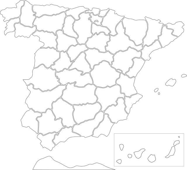 Mapa mudo de España, en el que se identifican las provincias