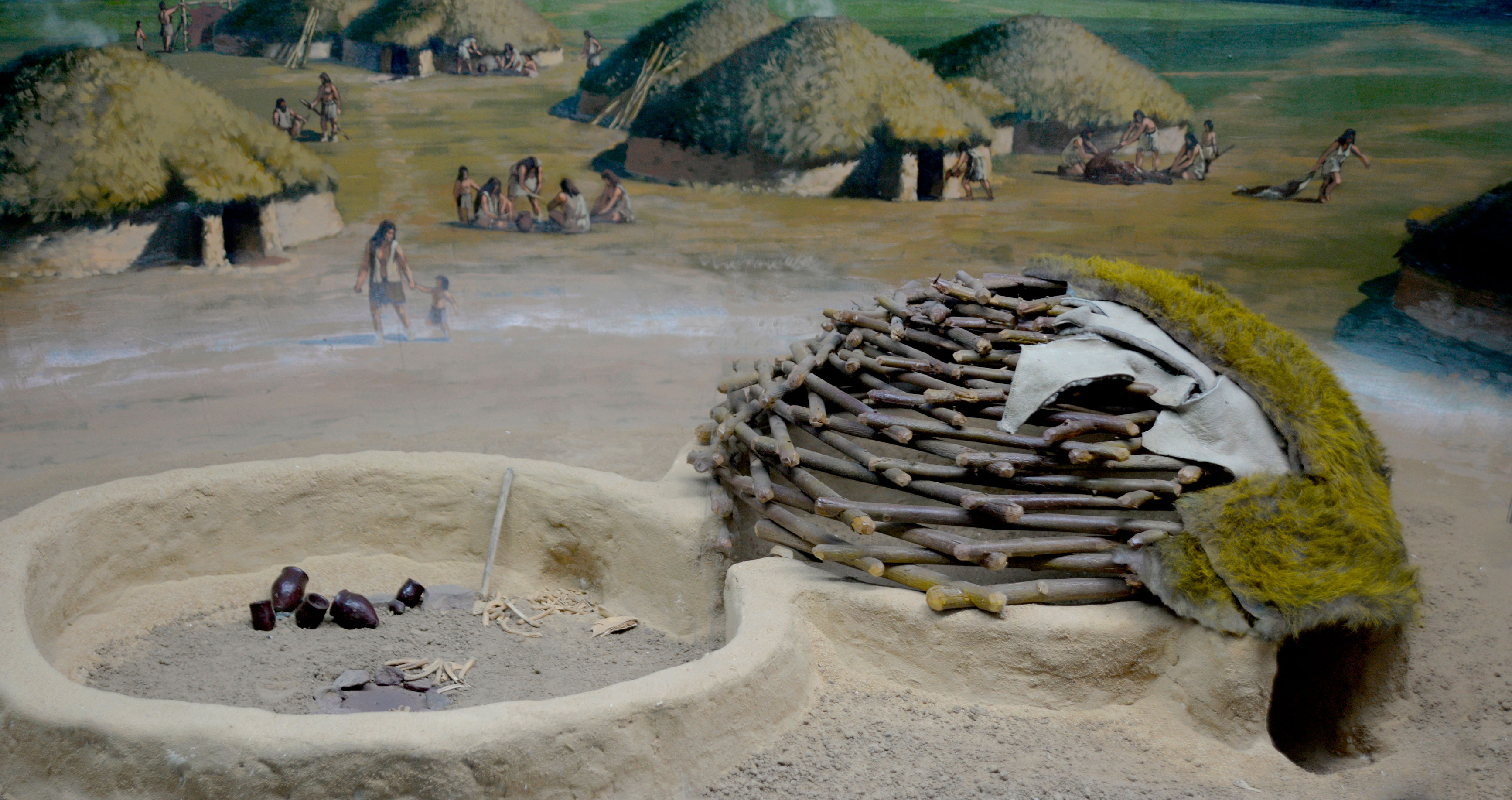 Reconstrucción de un poblado del Neolítico