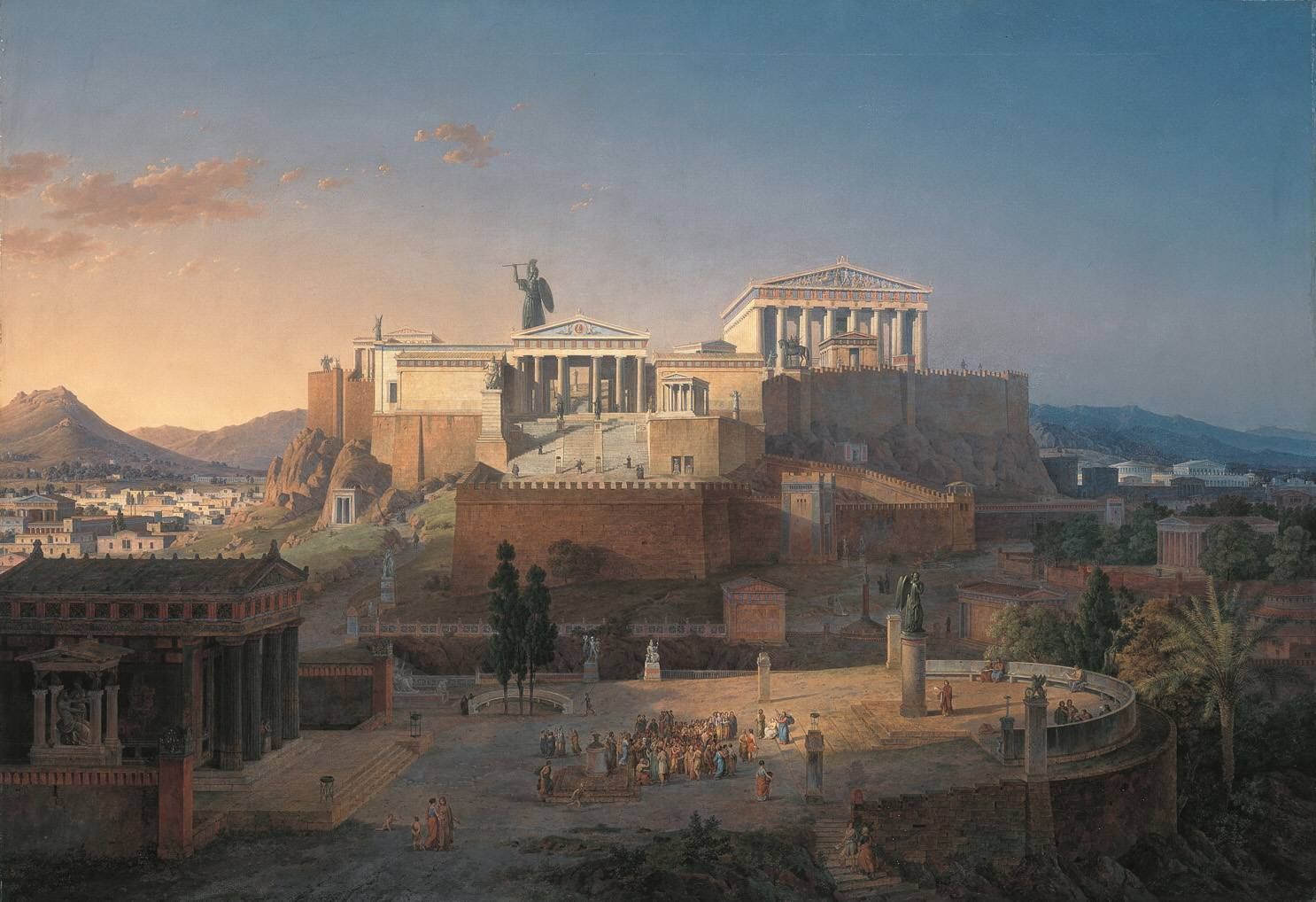 Cuadro pictórico con la reconstrucción de la Acrópolis de Atenas por el artista alemán Leo von Klenze