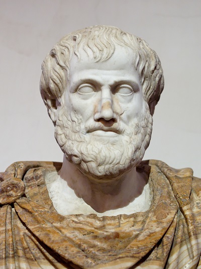 Busto de Aristóteles, que se halla en el Palacio Altemps, Roma. en mármol, copia romana de un original griego de Lisipo ( ca. 330 aC ); el manto de alabastro es una adición moderna. De la colección Ludovisi