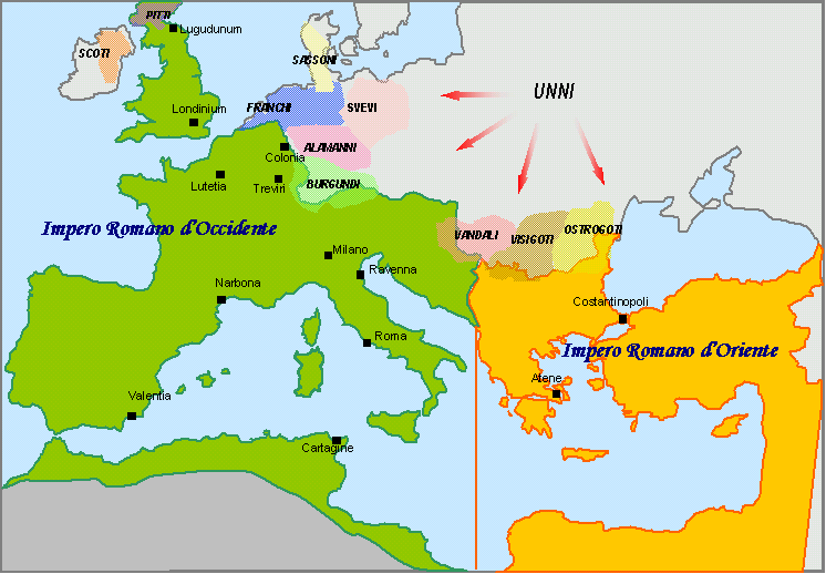  Mapa del Imperio Romano en 395 con la división de Teodosio