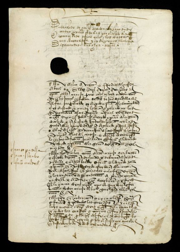 Imagen del documento original de la sentencia de los Comuneros en el Archivo General de Simancas