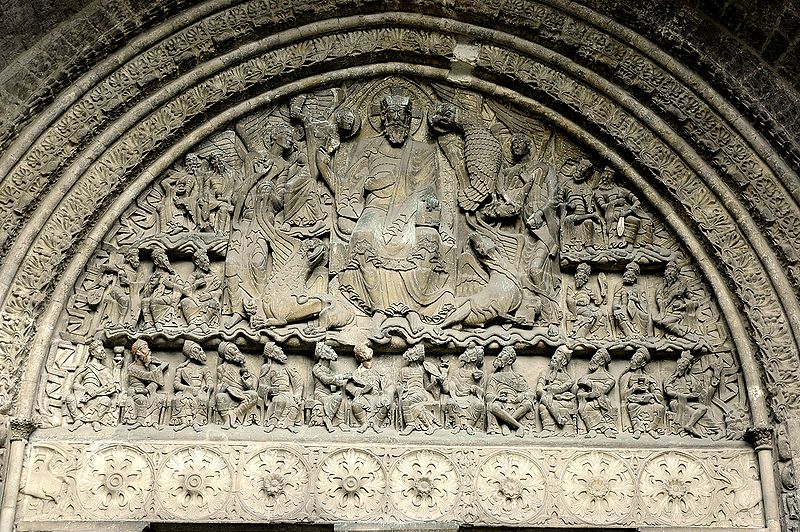 Portada de Saint Pierre de Moissac con el Pantócrator, el Tetramorfos y los 24 ancianos del Apocalipsis.