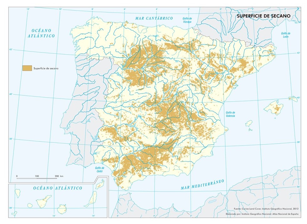 mapa de distribución de la superficie de secano en España