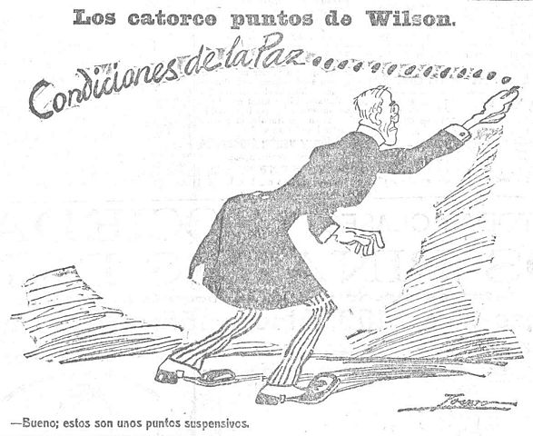 Los catorce puntos de Wilson», caricatura de Tovar publicada en Heraldo de Madrid el 30 de diciembre de 1918.