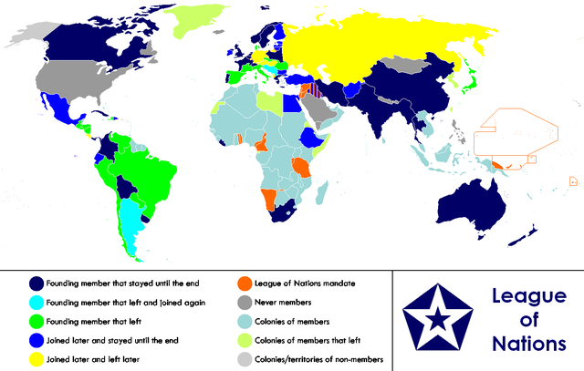 Mapa Mundi con los países que pertenecían y no pertenecían a la Sociedad de Naciones