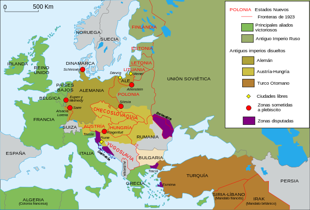 Redistribuición de las fronteras europeas tras la Primera Guerra Mundial en e años 1923