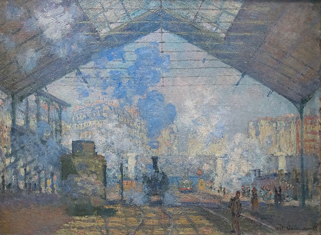 Un tren entra en una estación ferroviaria en un famoso cuadro de Monet