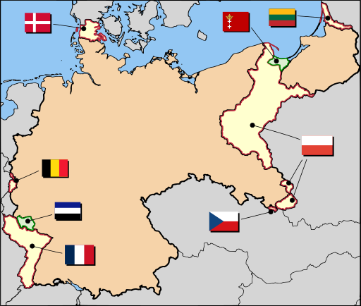 Pérdidas territoriales alemanas después de la guerra Mapa que representa los territorios perdidos por Alemania después de la Primera Guerra Mundial, y las potencias a las que pasaron dichos territorios.