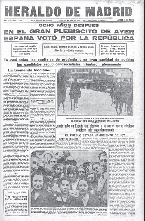 Portada del periódico Heraldo de Madrid, 13 de abril de 1931 Portada del periódico Heraldo de Madrid, 13 de abril de 1931