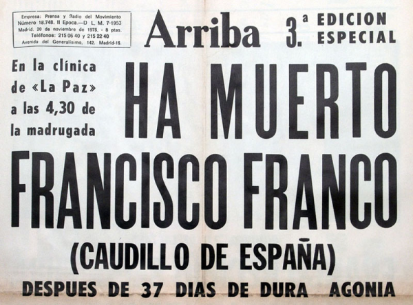 Portada del diario Arriba anunciando la muerte de Franco