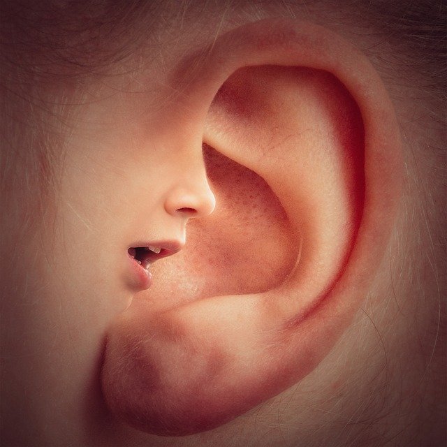 Una boca habla junto a una oreja