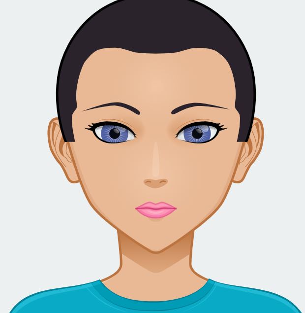 Un avatar, mujer de cabello corto y ojos verdes