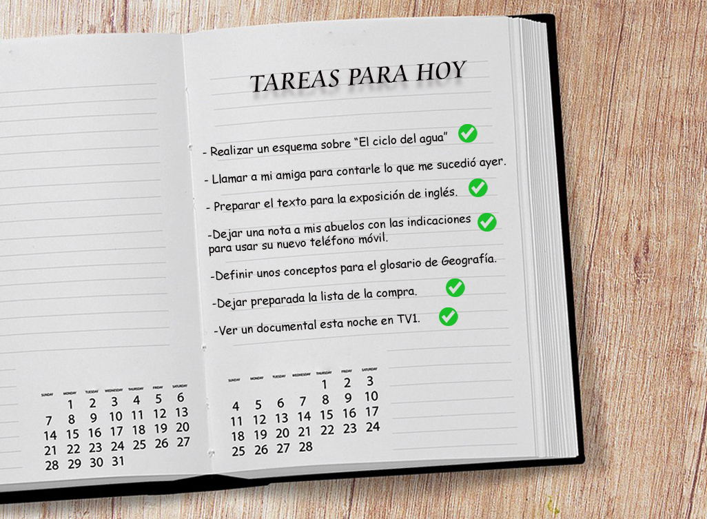 Una agenda en la que aparecen una lista de tareas para hoy.