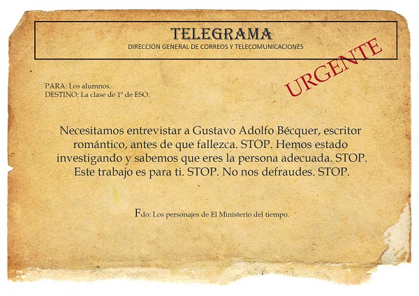 Telegrama urgente con texto. Se proporciona alternativa textual más adelante