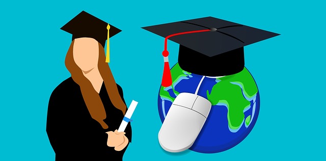 Ilustración en la que aparece una joven graduada junto con una imagen de la Tierra. 