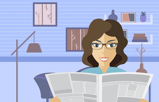 Ilustración en que aparece una mujer leyendo un periódico