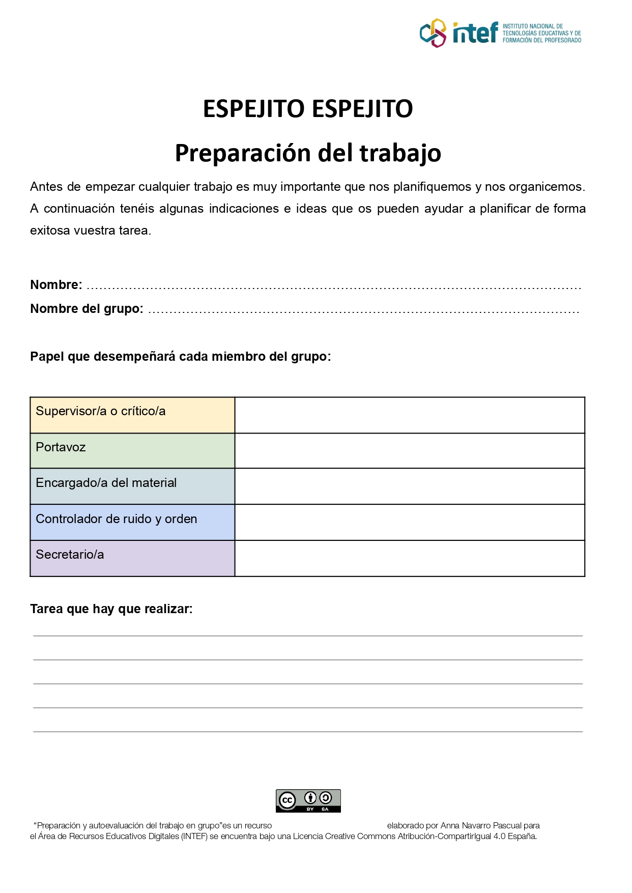 Ficha de preparación y autoevaluación de los grupos