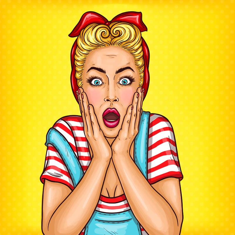 Ilustración en la que aparece una chica con la boca abierta y con cara de asombrada