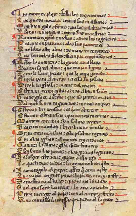Hoja del manuscrito de Milagros de Nuestra Señora