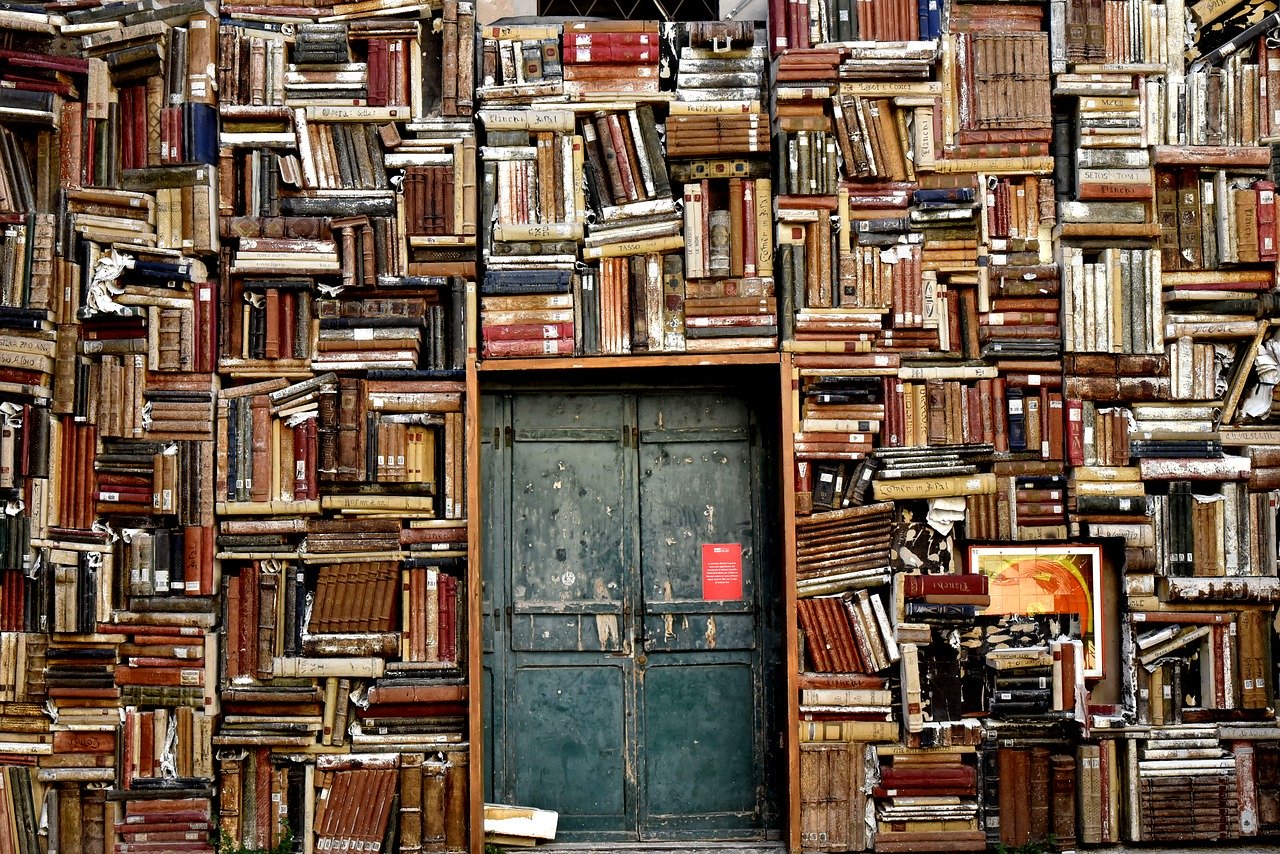 Books imagen de una puerta flanqueada por libros en todos sus lados