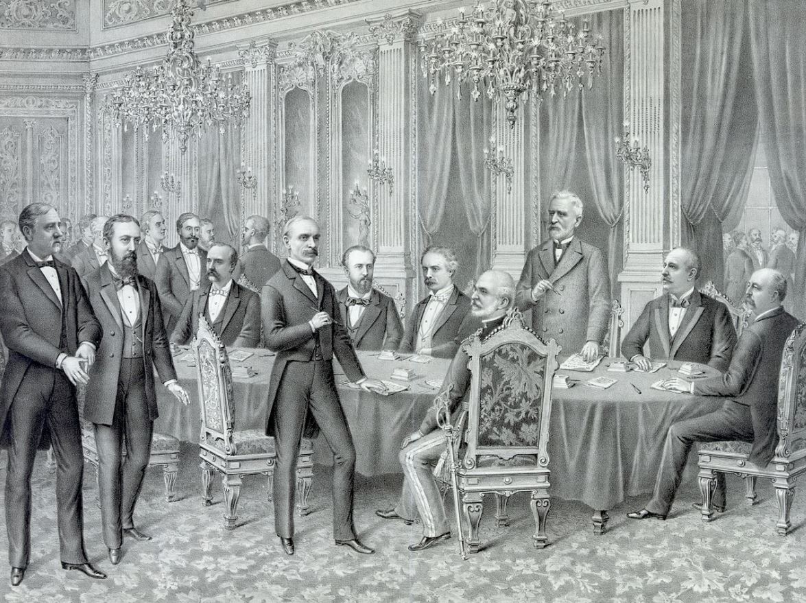Hombres firmando el Tratado de París