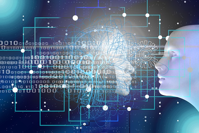 Ilustración de un cerebro en azul, que remite a la idea de inteligencia artificial