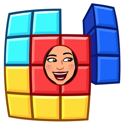 Es el dibujo de un cubo de Rubik con la cara del emoji de Silvia hecho con la aplicación Bitmoji
