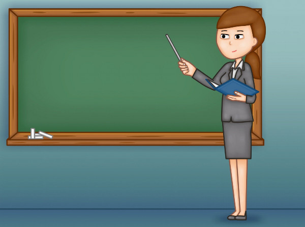 Ilustración de una profesora en el encerado