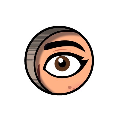 Dibujo de un ojo mirando a través de un agujero, hecho con la aplicación Bitemoji