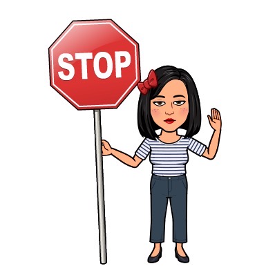 Dibujo de Silvia con una señal de stop, creado con la app Bitmoji