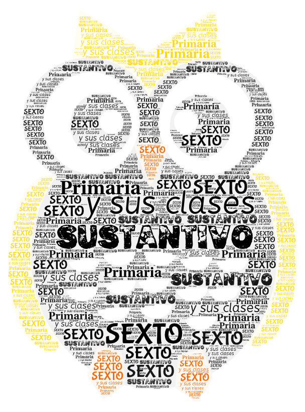 Búho formado por las palabras: "El sustantivo y sus clases"